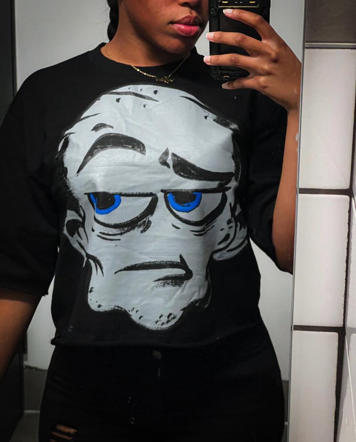 "WHO ME" CROP SHIRT BLACK